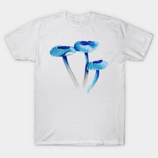 Watercolor Mushrooms in Blue T-Shirt